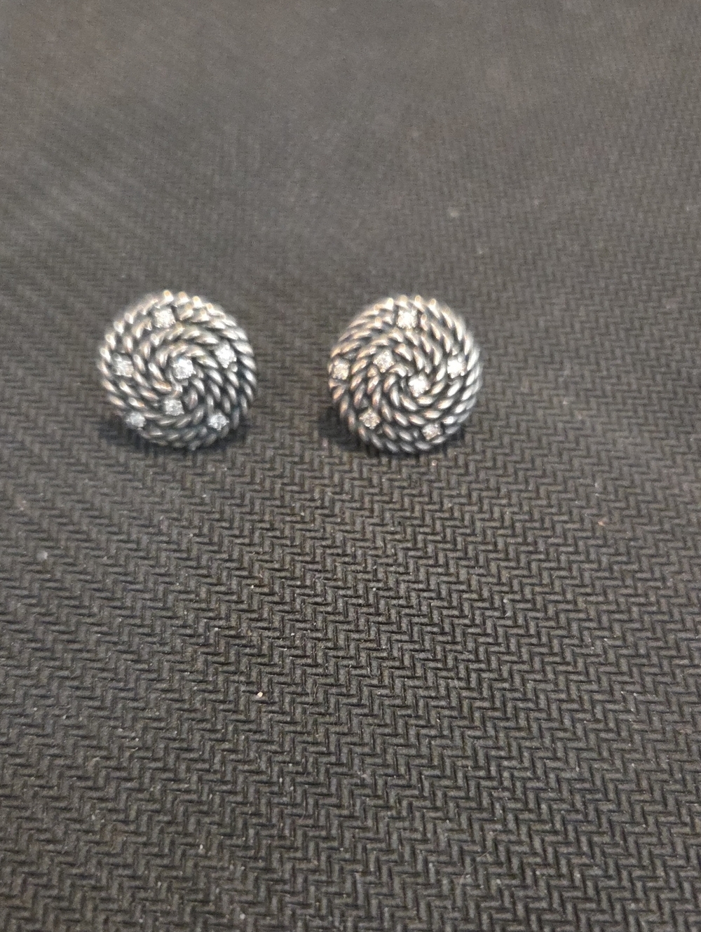 David Yurman Silver And Diamond Twisted Rope Knot Stud Earrings